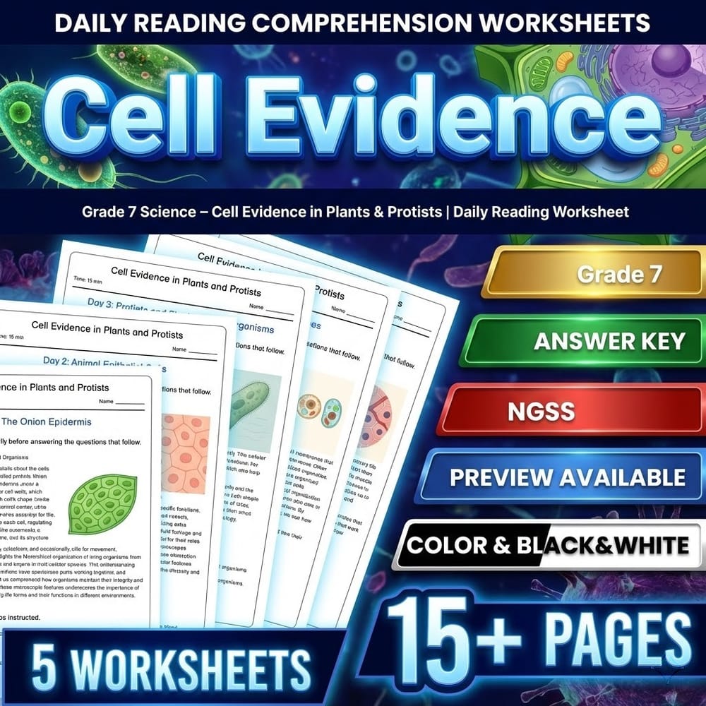 Grade 7 Science – Cell Evidence in Plants & Protists | Daily Reading Worksheet