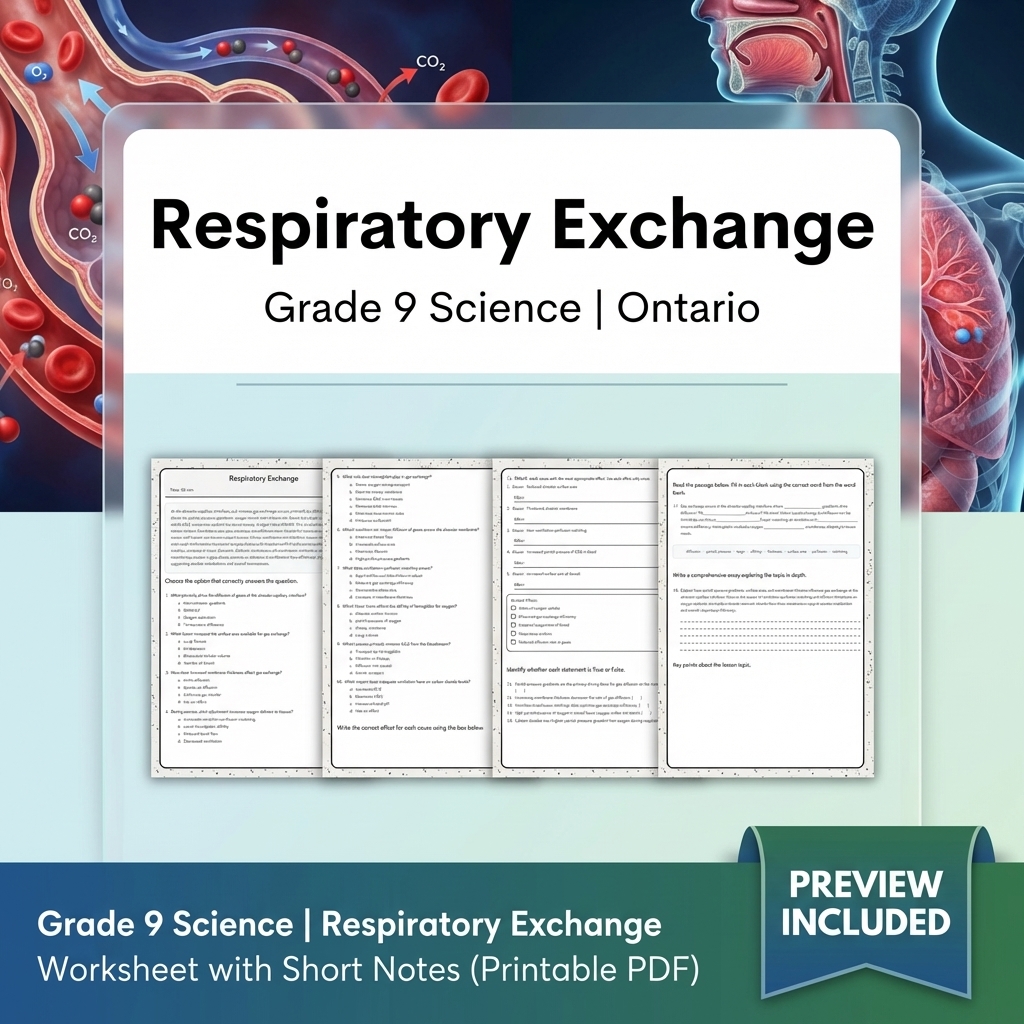 Grade 9 Science | Respiratory Exchange Worksheet with Short Notes
