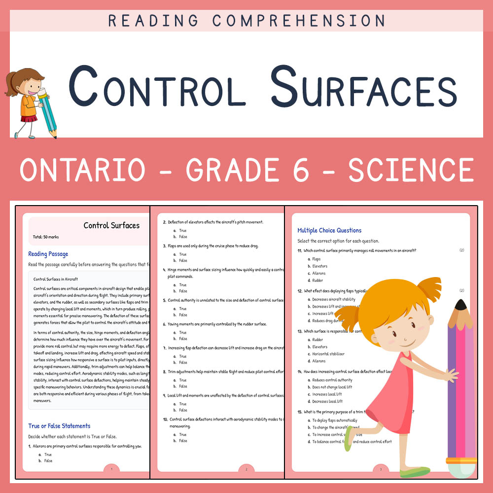 Grade 6 Science worksheet worksheet — Grade 6 Science | Control Surfaces Worksheet with Answer Key (PDF) — page 1