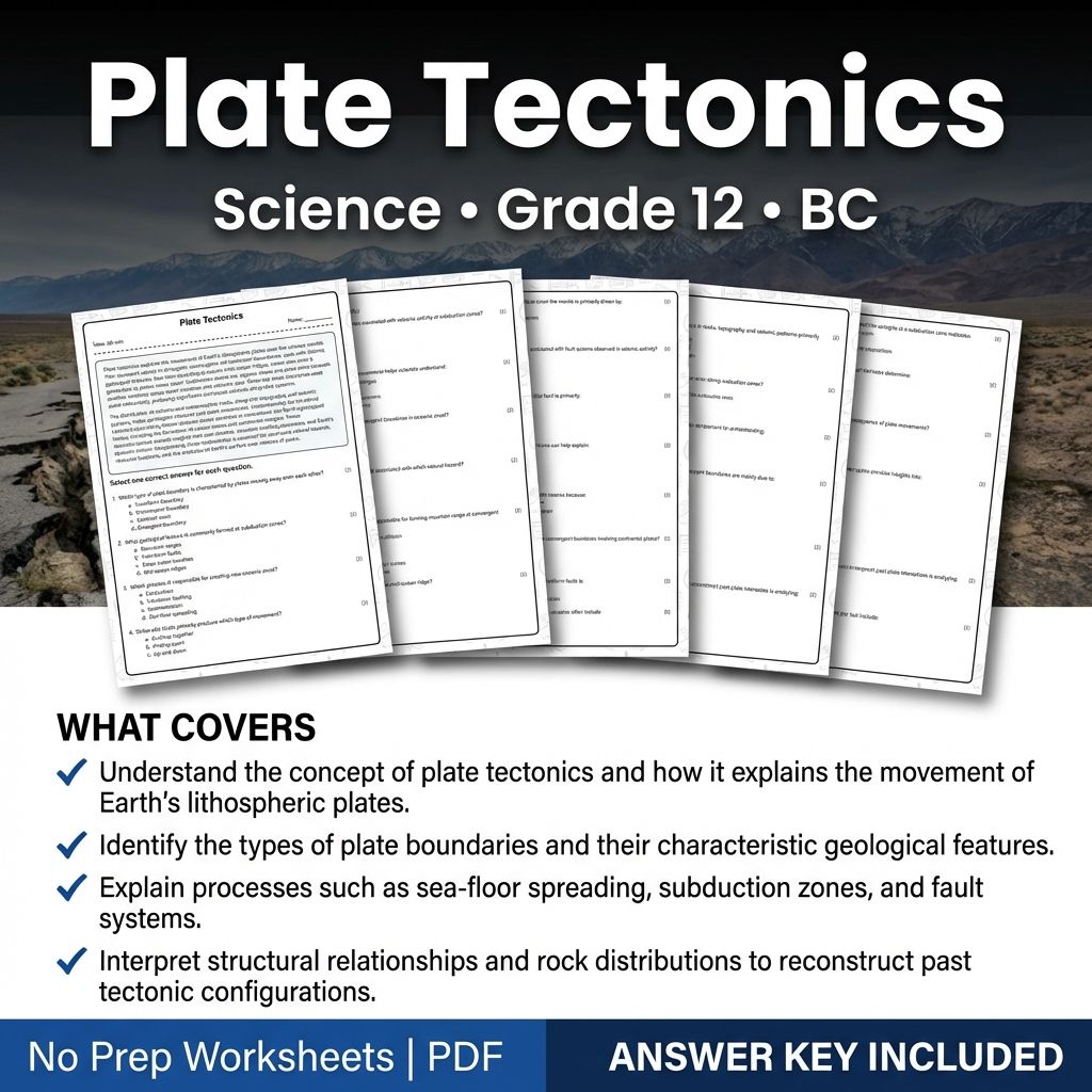 Plate Tectonics Worksheet for Grade 12 Science BC Standards