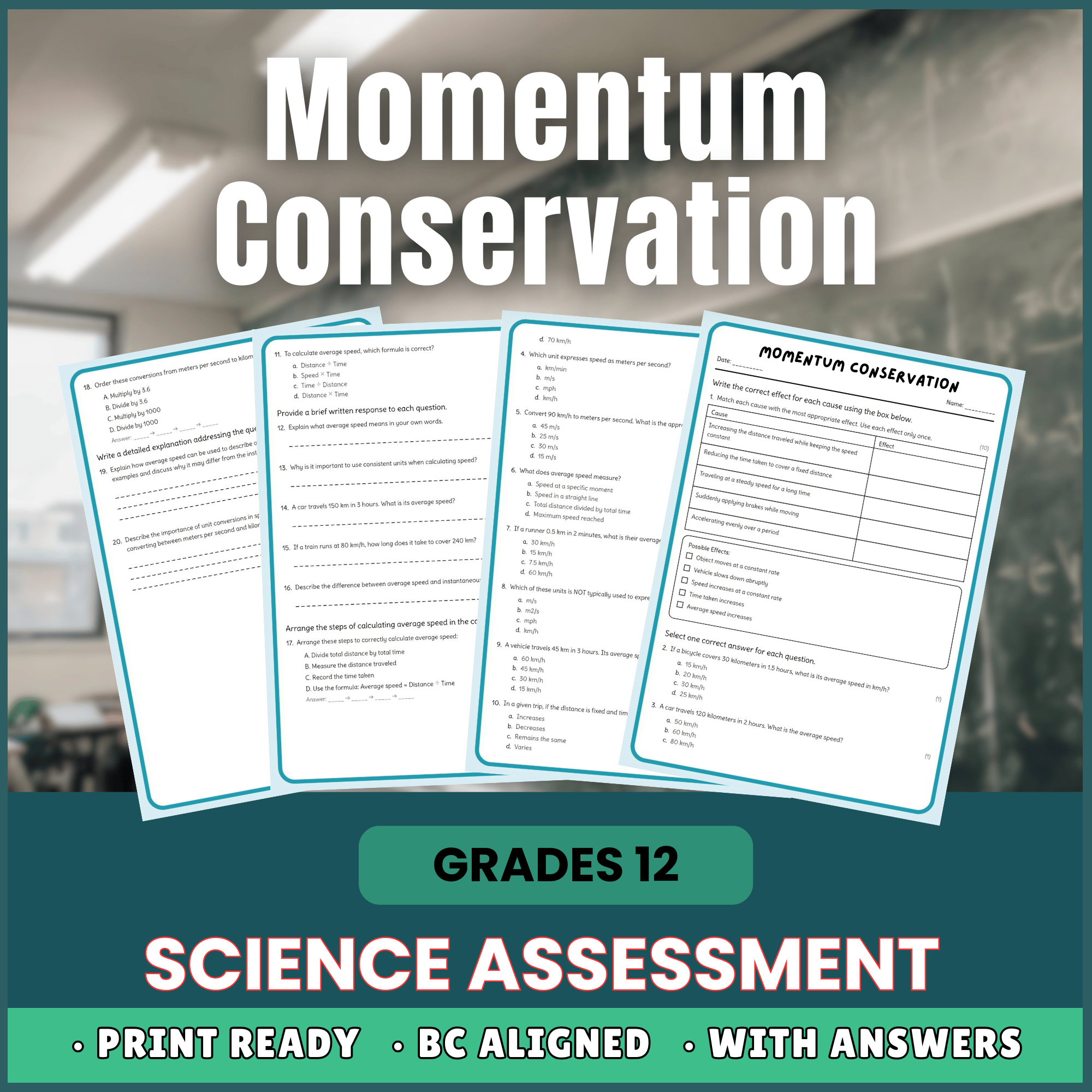 Grade 12 Science – Conservation of Momentum Worksheet (PDF) | BC Standards