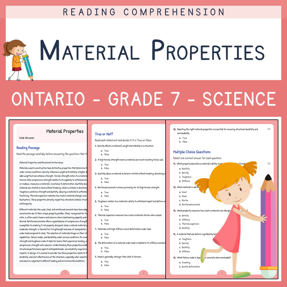 Grade 7 Science worksheet worksheet — Grade 7 Science | Material Properties Worksheet & Answer Key (PDF) — page 1