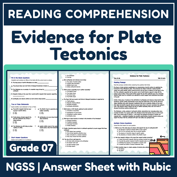 Science reading worksheets worksheet — 7th Grade Science | Evidence for Plate Tectonics Reading Worksheets (Answer Key) —…