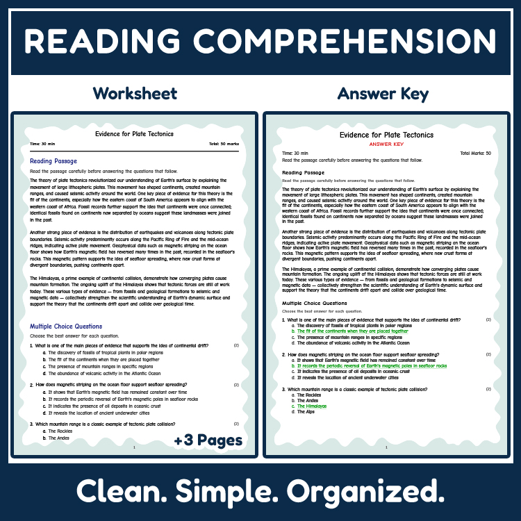 Science reading worksheets worksheet — 7th Grade Science | Evidence for Plate Tectonics Reading Worksheets (Answer Key) —…