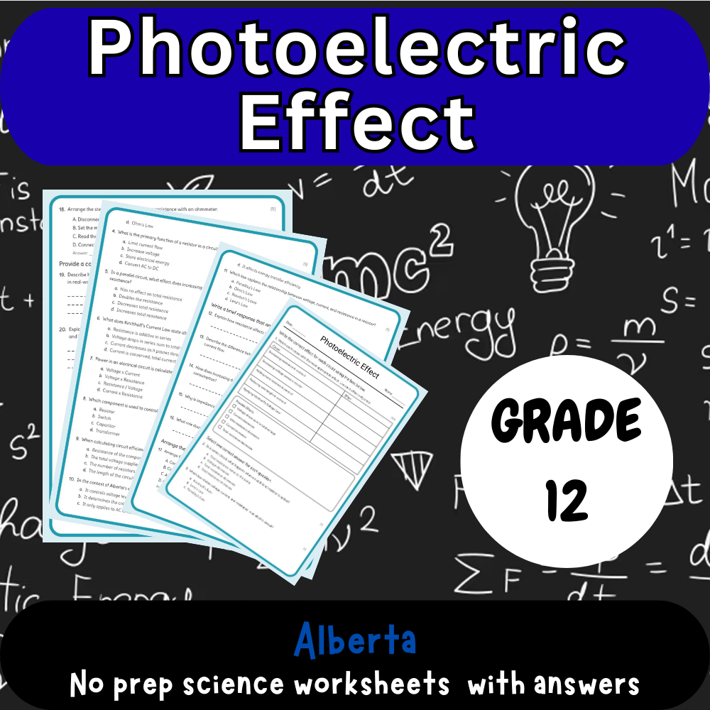 Grade 12 Science | Photoelectric Effect Worksheet (PDF) – Alberta Standard