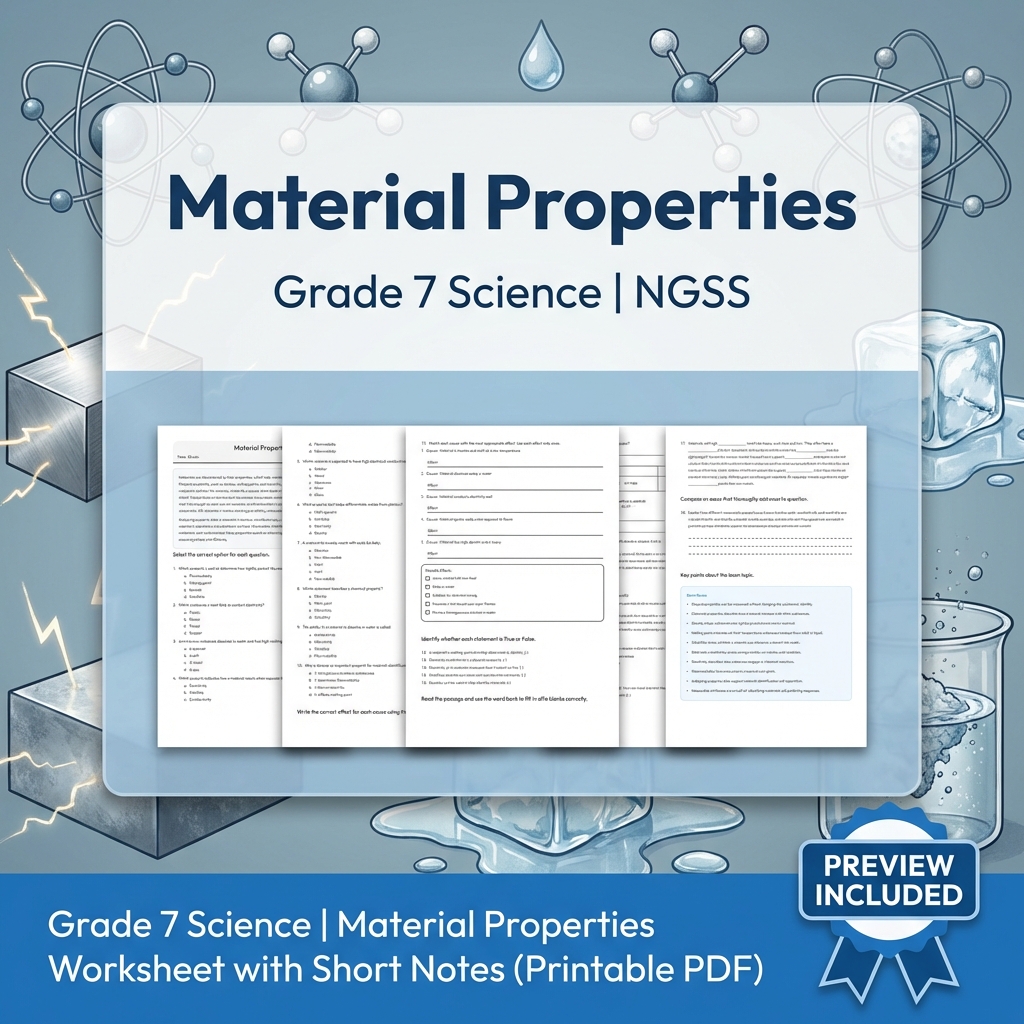 Grade 7 Science | Matter and Its Interactions NGSS Worksheet Collection — included worksheet 6