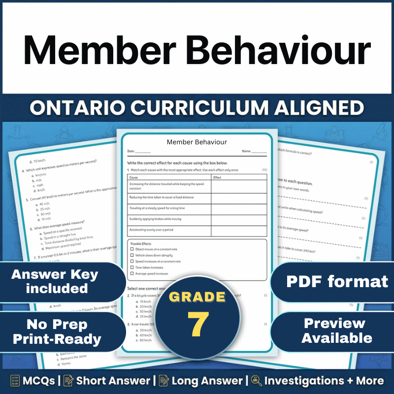 Grade 7 Science – Member Behaviour Worksheet (Ontario) (PDF)