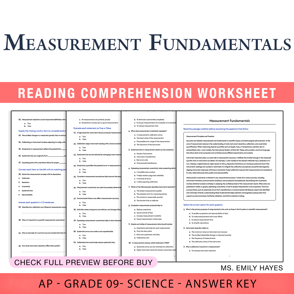 Grade 9 Science worksheet worksheet — 9th Grade Science | Measurement Fundamentals Worksheet (PDF+ Answer Key) — page 1