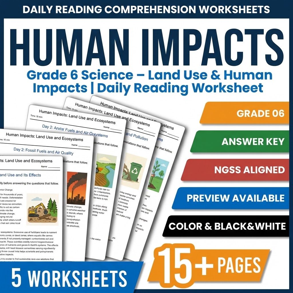 Grade 6 Science daily reading worksheet — Grade 6 Science – Land Use & Human Impacts | Daily Reading Worksheet
