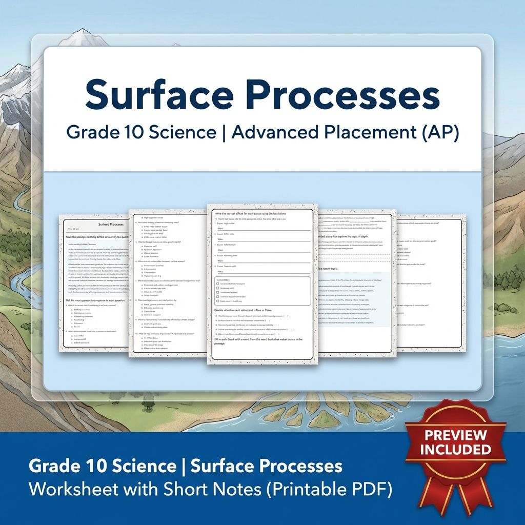 Grade 10 Science | Surface Processes Worksheet with Short Notes (Printable PDF)