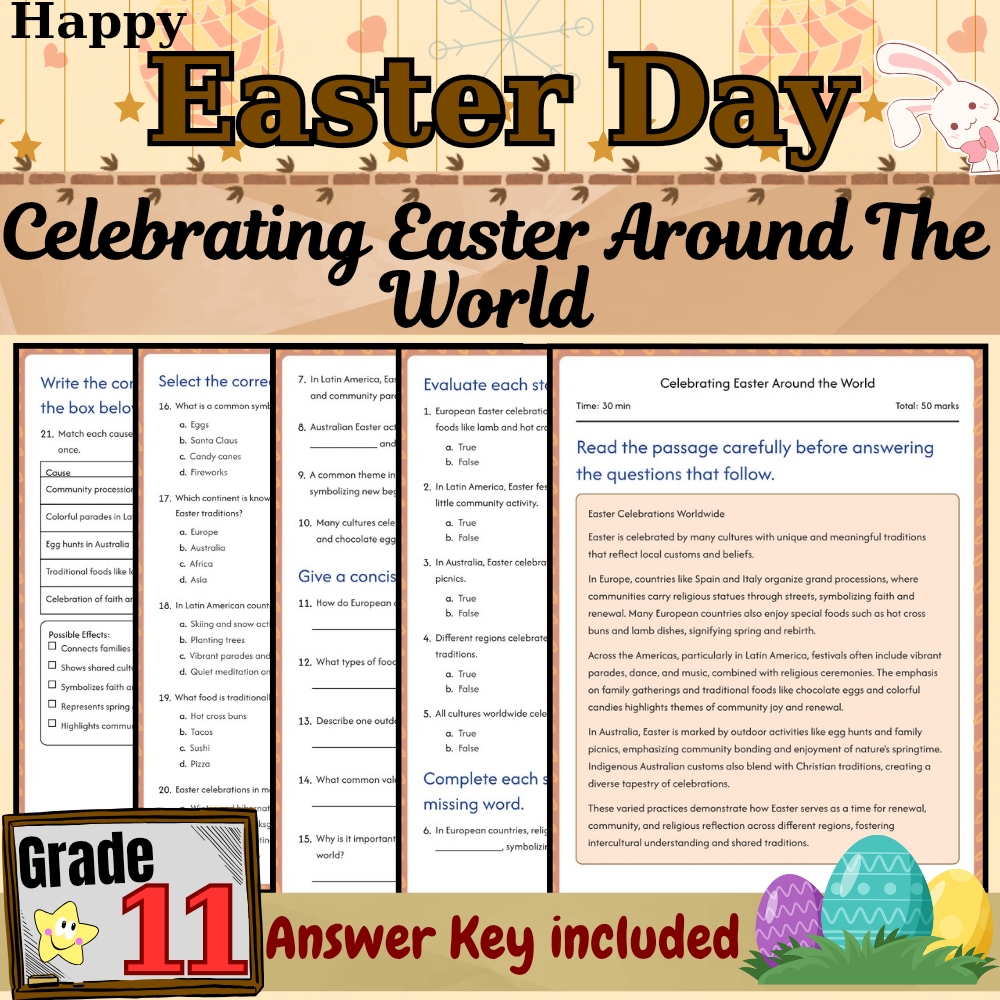 Grade 11 Seasonal Unit | Celebrating Easter Traditions & Symbols Worksheet Pack — included worksheet 5