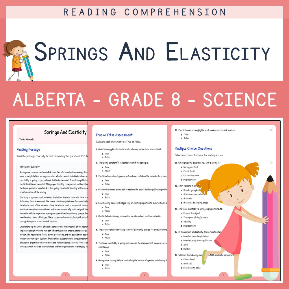 Grade 8 Science worksheet elena worksheet — Grade 8 Science | Springs and Elasticity Worksheet | Alberta Standards — page 1