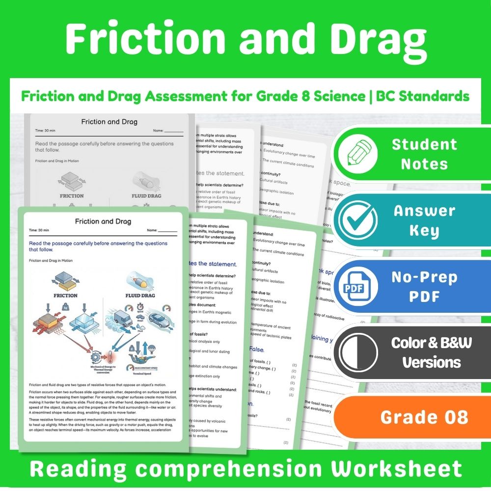 Grade 8 Science Assessment – Motion & Forces Standards-Aligned Mini Bundle — included worksheet 12