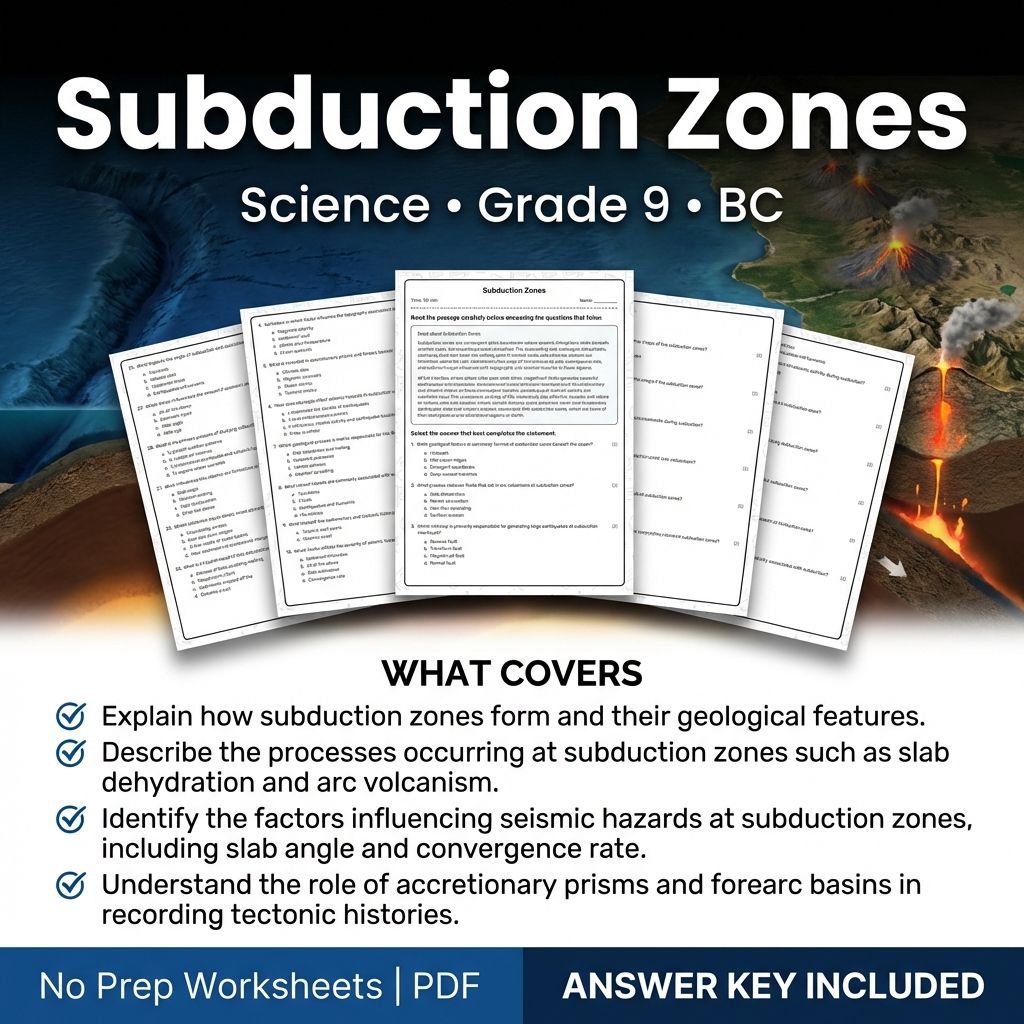 Grade 9 Science | Subduction Zones Worksheet & Answer Key (Printable PDF)