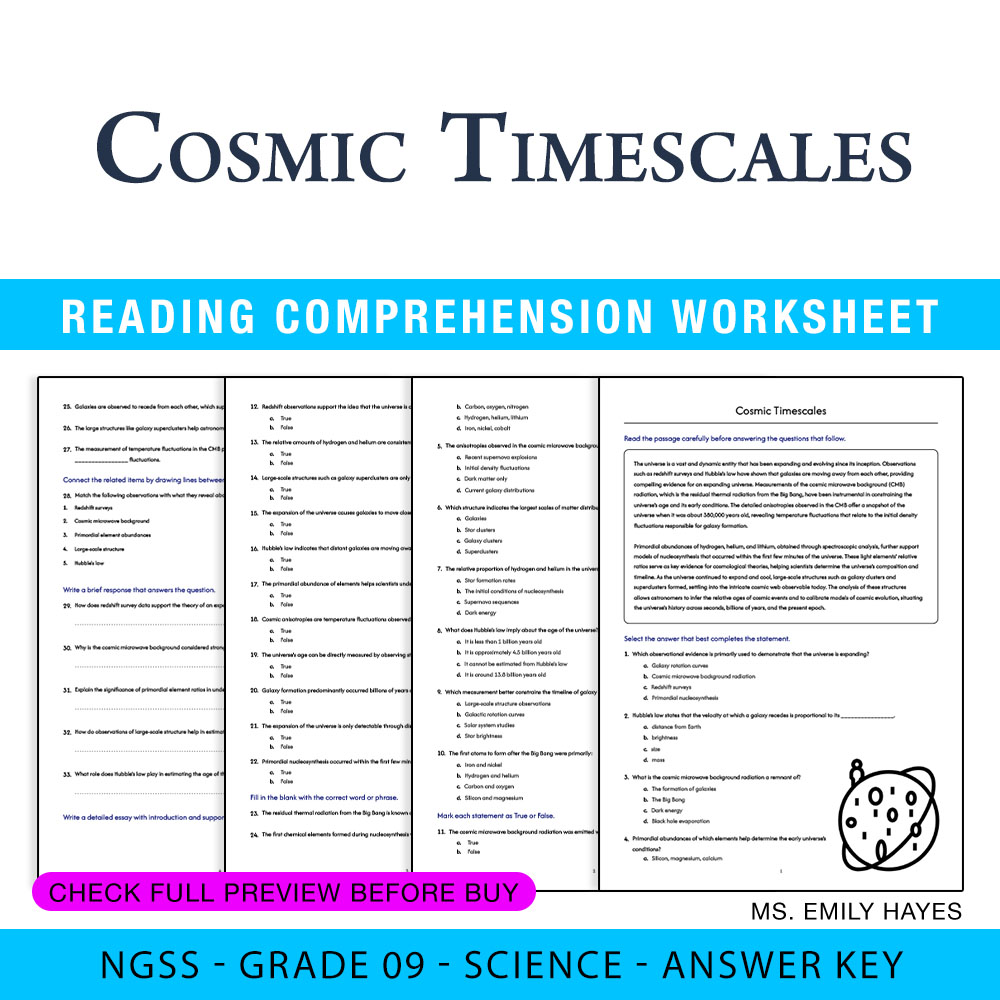 Grade 9 Science worksheet — 9th Grade Science | Cosmic Timescales Worksheet (PDF+ Answer Key) — page 1