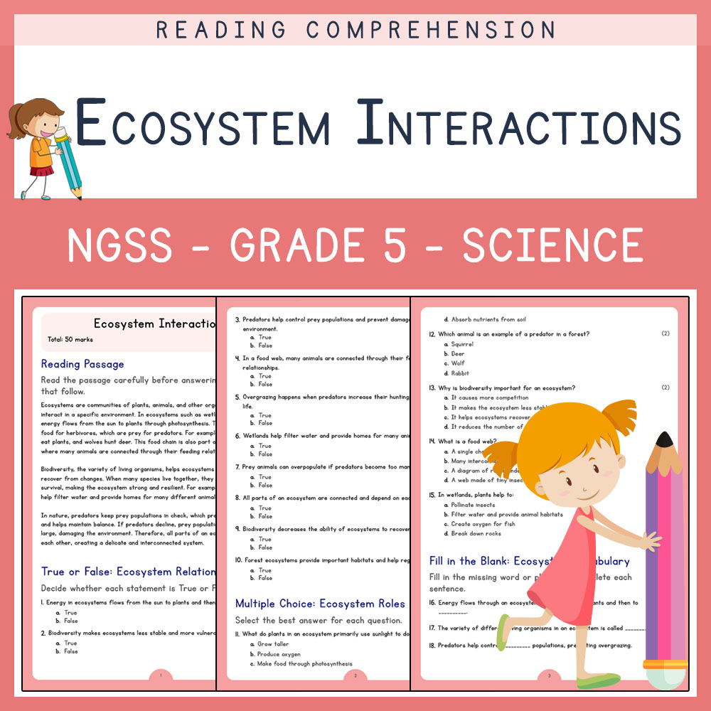 Grade 5 Science worksheets for primary grades worksheet — Grade 5 Science | Ecosystem Interactions Worksheet ( PDF ) | NGS…
