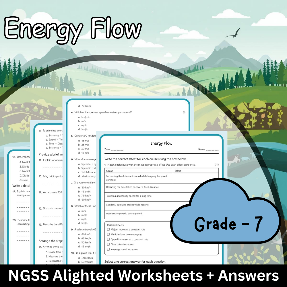 Grade 7 Science | Energy Flow Worksheet with Answer Key | NGSS Aligned (PDF)
