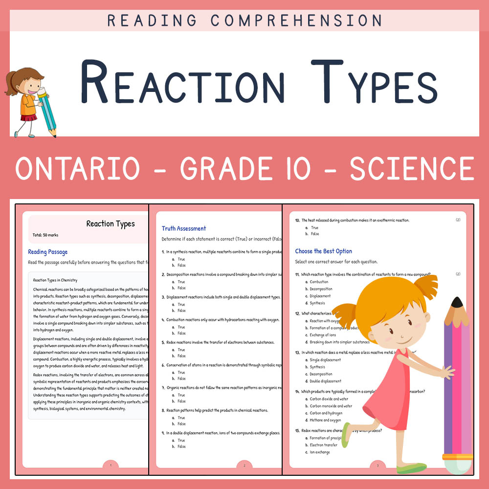 Grade 10 Science worksheet elena worksheet — Grade 10 Science | Reaction Types Worksheet Elena | Ontario Standard — page 1
