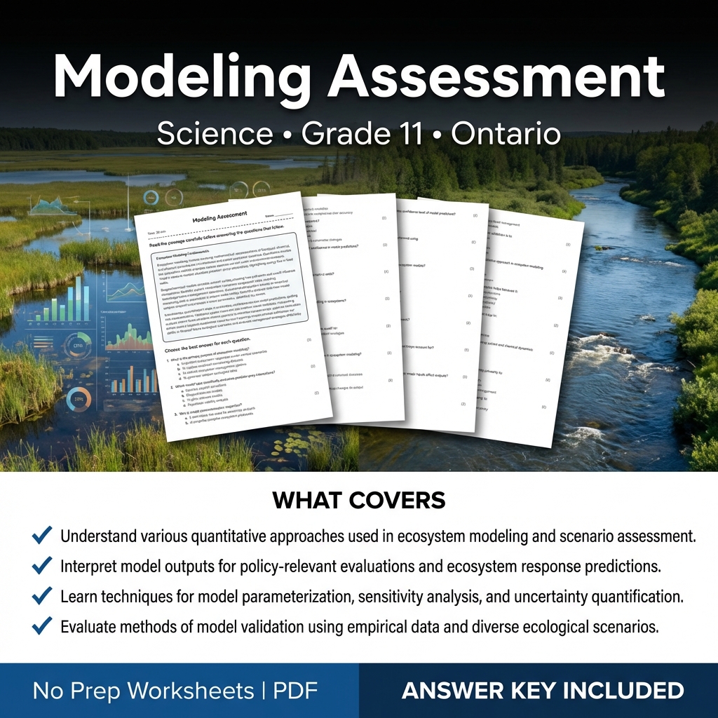 Modeling Assessment Worksheet for Grade 11 Science | Ontario Standard
