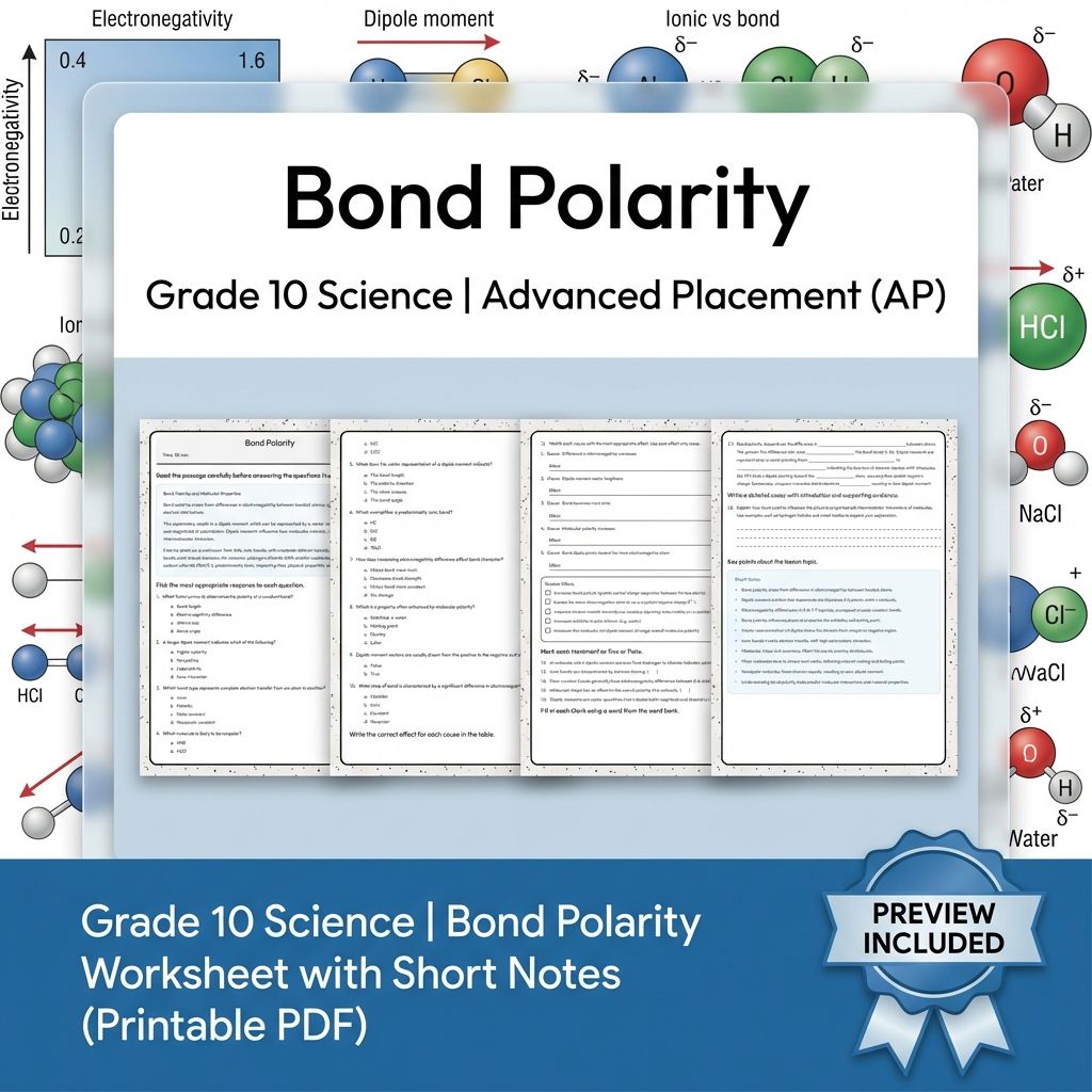 Grade 10 Science | Bond Polarity Worksheet with Short Notes (Printable PDF)