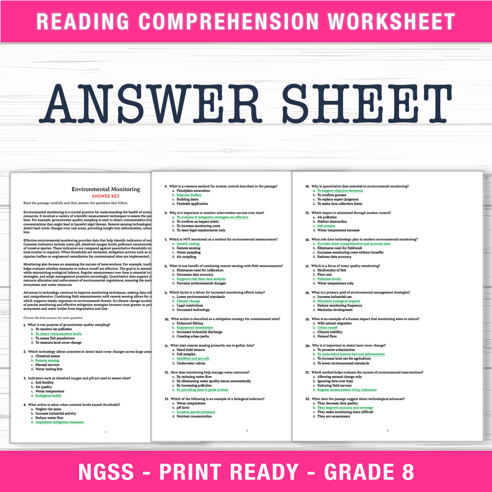 Grade 8 Science worksheet worksheet — Grade 8 Science | Environmental Monitoring Worksheet (PDF + Answer Key) — page 2