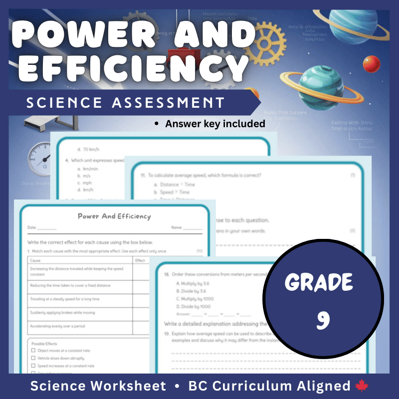 Grade 9 Science | Power and Efficiency Worksheet (Answer Key) – BC Standards