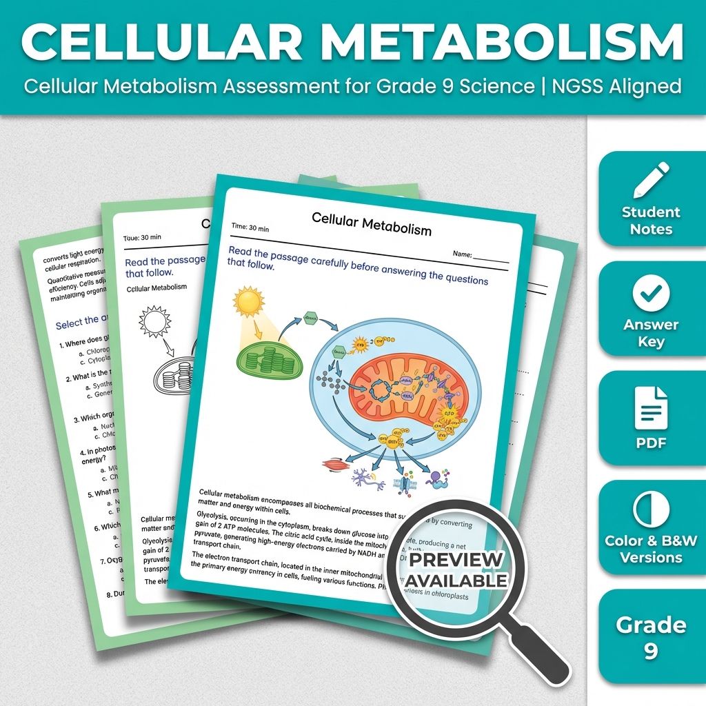 Cellular Metabolism Assessment for Grade 9 Science | NGSS Aligned