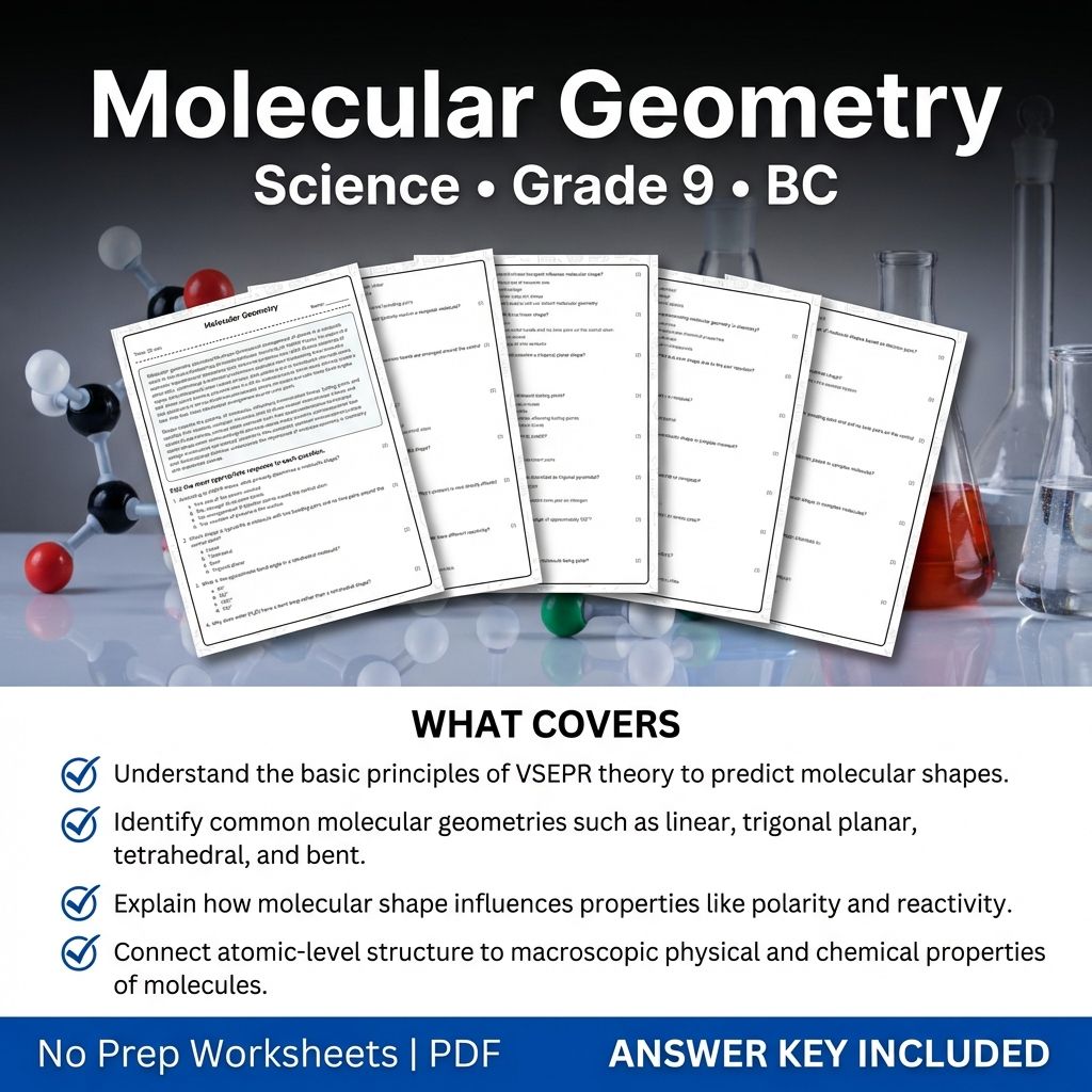 Grade 9 Science | Molecular Geometry Worksheet & Answer Key (Printable PDF)