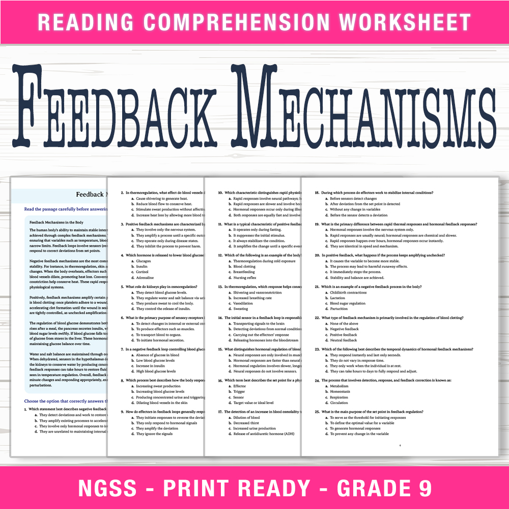 Grade 9 Science worksheet worksheet — Grade 9 Science | Feedback Mechanisms Worksheet (PDF + Answer Key) — page 1