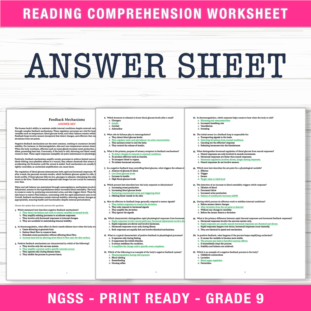 Grade 9 Science worksheet worksheet — Grade 9 Science | Feedback Mechanisms Worksheet (PDF + Answer Key) — page 2