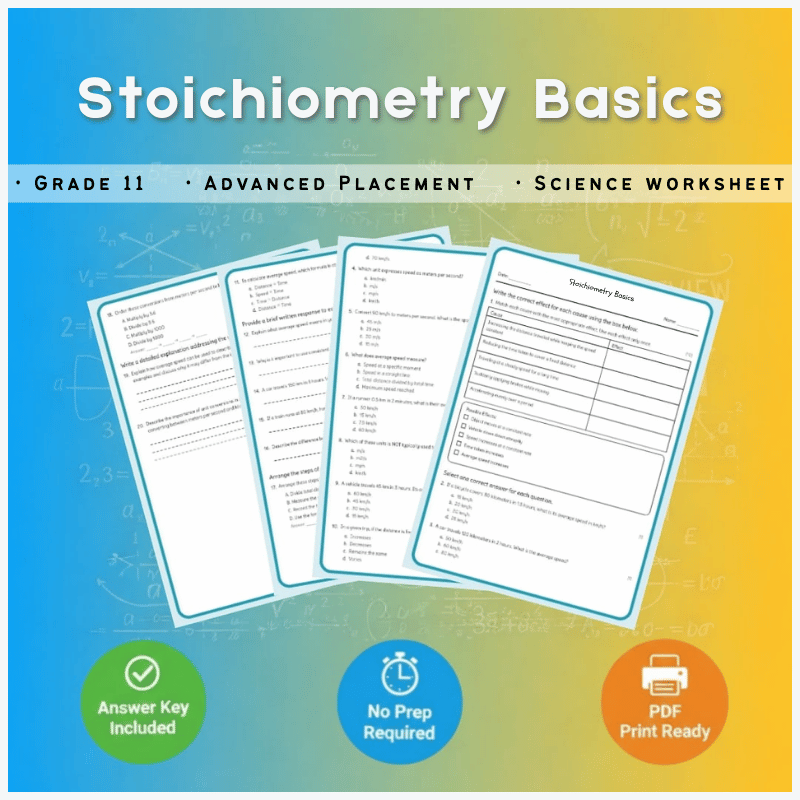 Grade 11 Science | Stoichiometry Basics Worksheet (Answer Key) - AP Standards