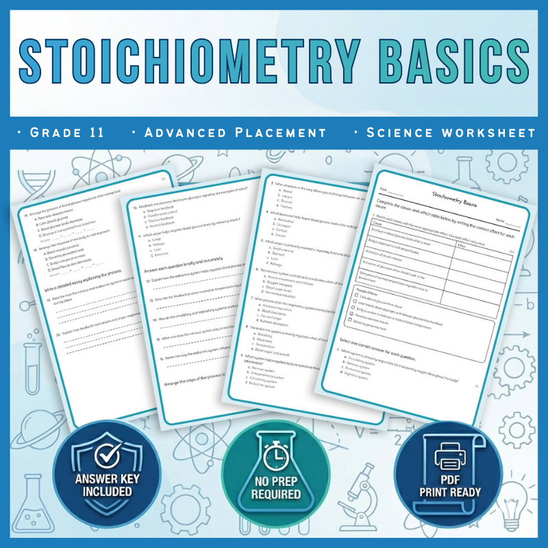 Grade 11 Science science 1 worksheet — Grade 11 Science | Stoichiometry Basics Worksheet (Answer Key) - AP Standards