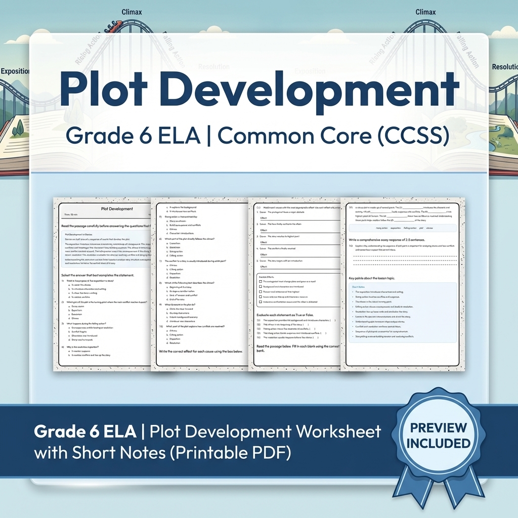 Grade 6 ELA Reading, Writing, & Grammar Full-Year Bundle (Common Core CCSS) — included worksheet 28