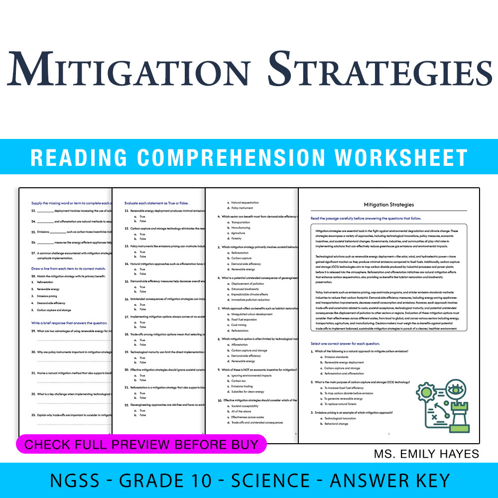 Grade 10 Science worksheet worksheet — Grade 10 Science | Mitigation Strategies Worksheet (PDF+ Answer Key) — page 1