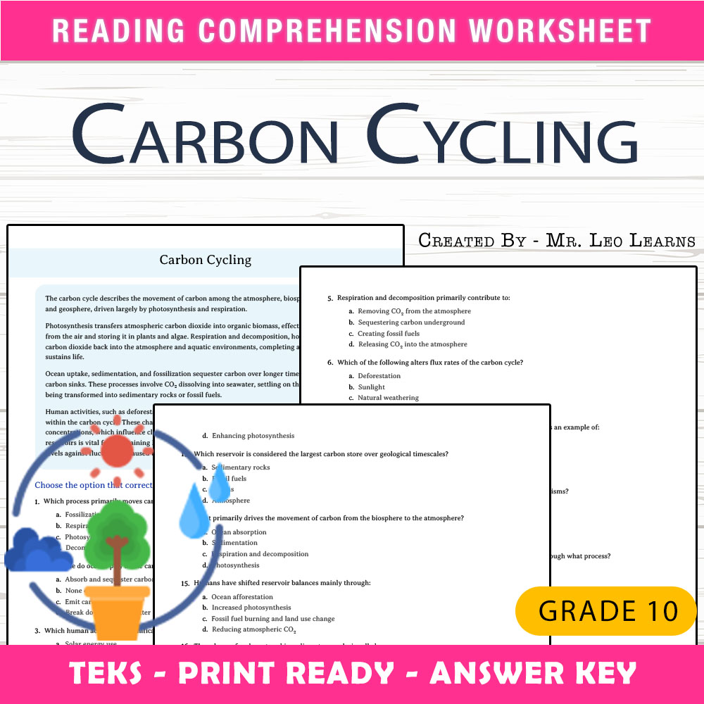 Grade 10 Science worksheet worksheet — Grade 10 Science – Carbon Cycling Worksheet for Mastery — page 1