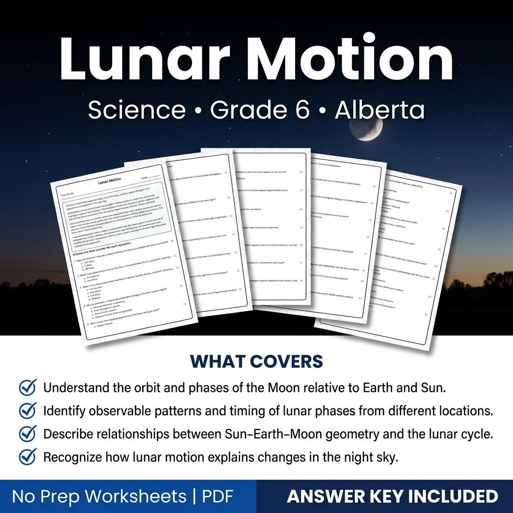 Grade 6 Science Worksheet on Lunar Motion | Alberta Standards