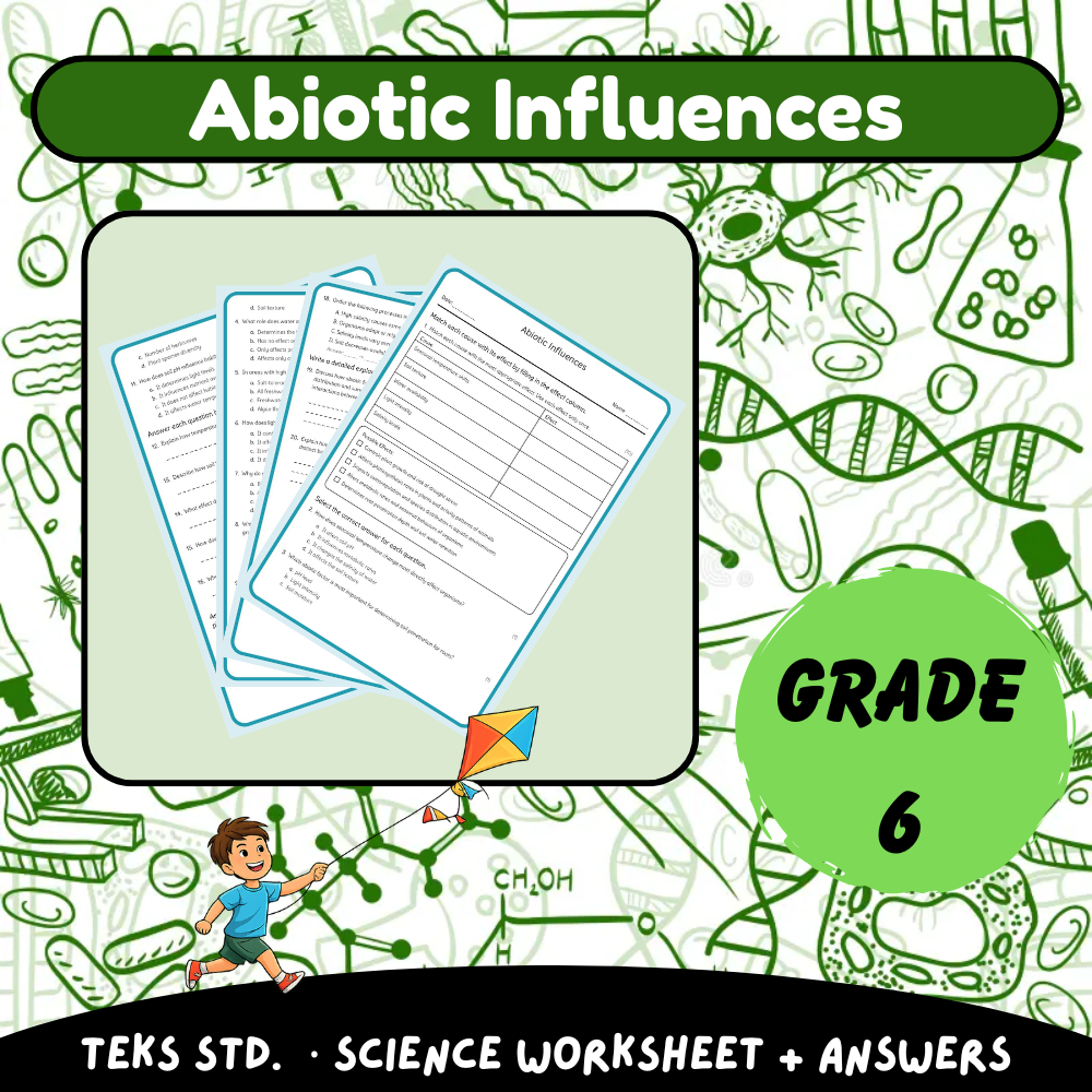 6th Grade Science | Abiotic Influences Worksheet (Answer Key) – TEKS Aligned