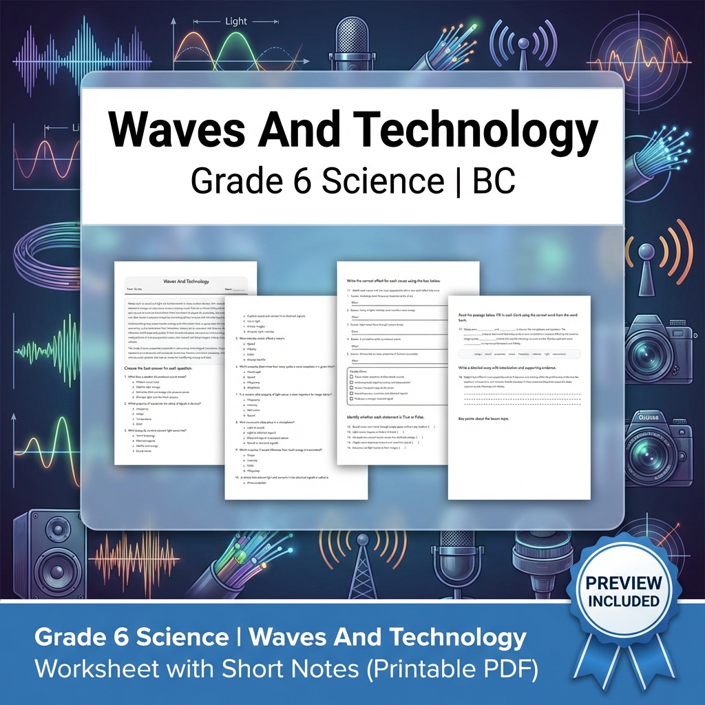 Grade 6 Science | Energy, Waves & Circuits UNIT Bundle (BC Frame work) — included worksheet 8