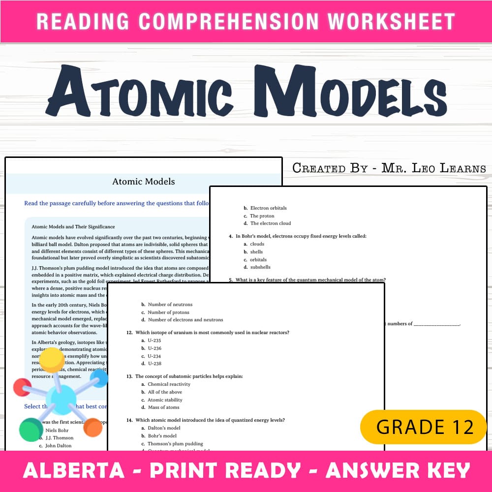 Grade 12 Science worksheet mcq paper worksheet — Grade 12 Science — Worksheet MCQ Paper for Mastering Atomic Models — page 1