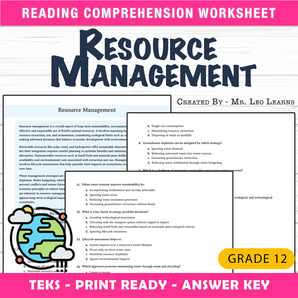 Grade 12 Science worksheet worksheet — Grade 12 Science – Resource Management Worksheet for Mastering Sustainability — page 1