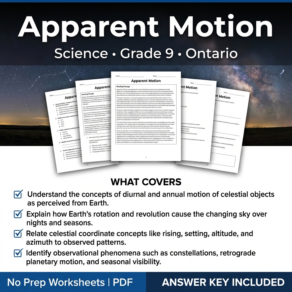 Grade 9 Science Worksheet on Apparent Motion | Ontario Standards