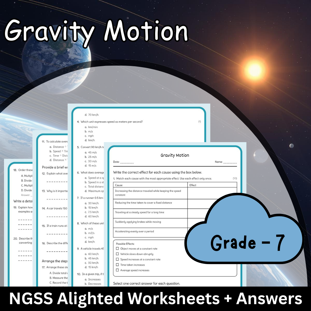 Grade 7 Science | Gravity and Orbital Motion Worksheet(Answer Key)– NGSS Aligned