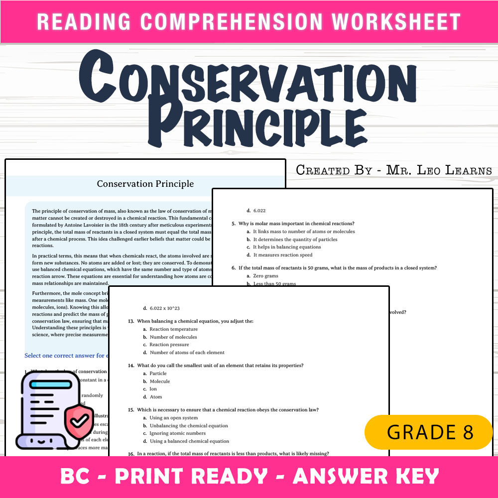 Grade 8 Science worksheet mcq paper worksheet — Grade 8 Science — Worksheet MCQ Paper for Mastering Conservation Principle…