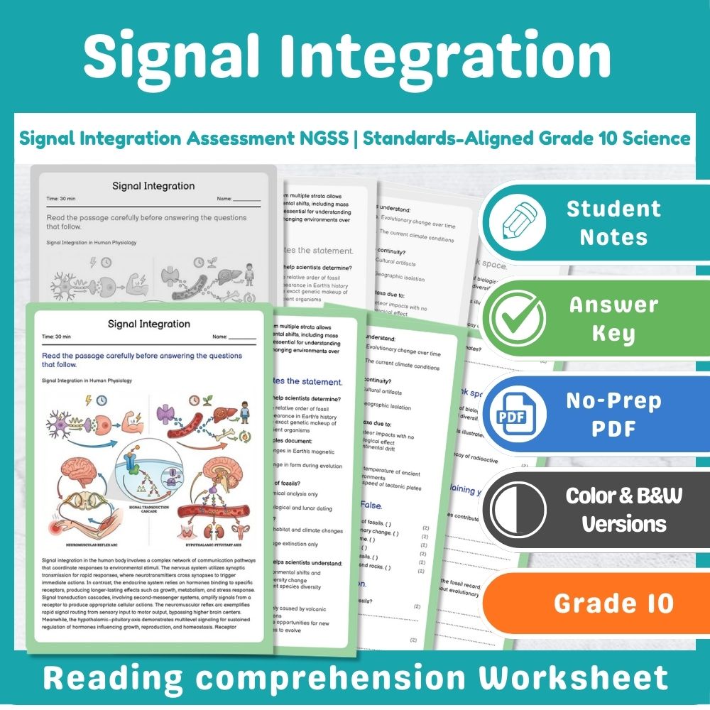 Grade 10 Science assessment worksheet — Signal Integration Assessment NGSS | Standards-Aligned Grade 10 Science