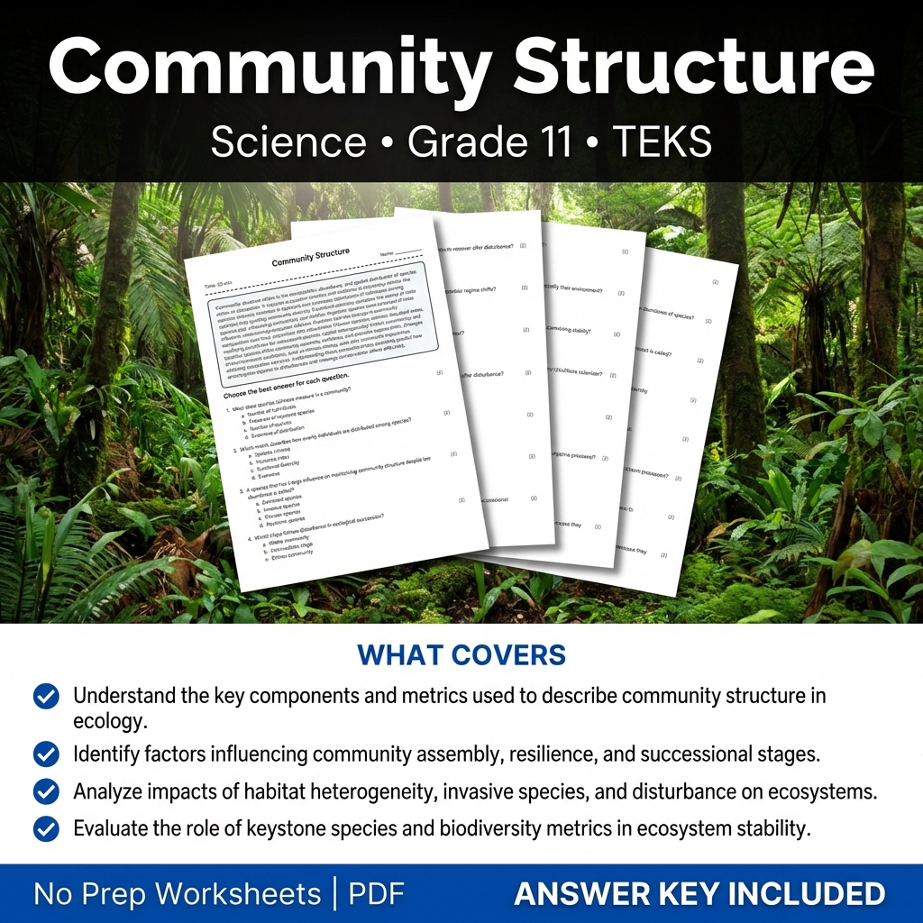 Community Structure Grade 11 Science Worksheet | TEKS Aligned Practice