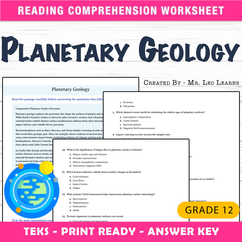 Grade 12 Science worksheet worksheet — Grade 12 Science — Planetary Geology Worksheet for Mastery — page 1