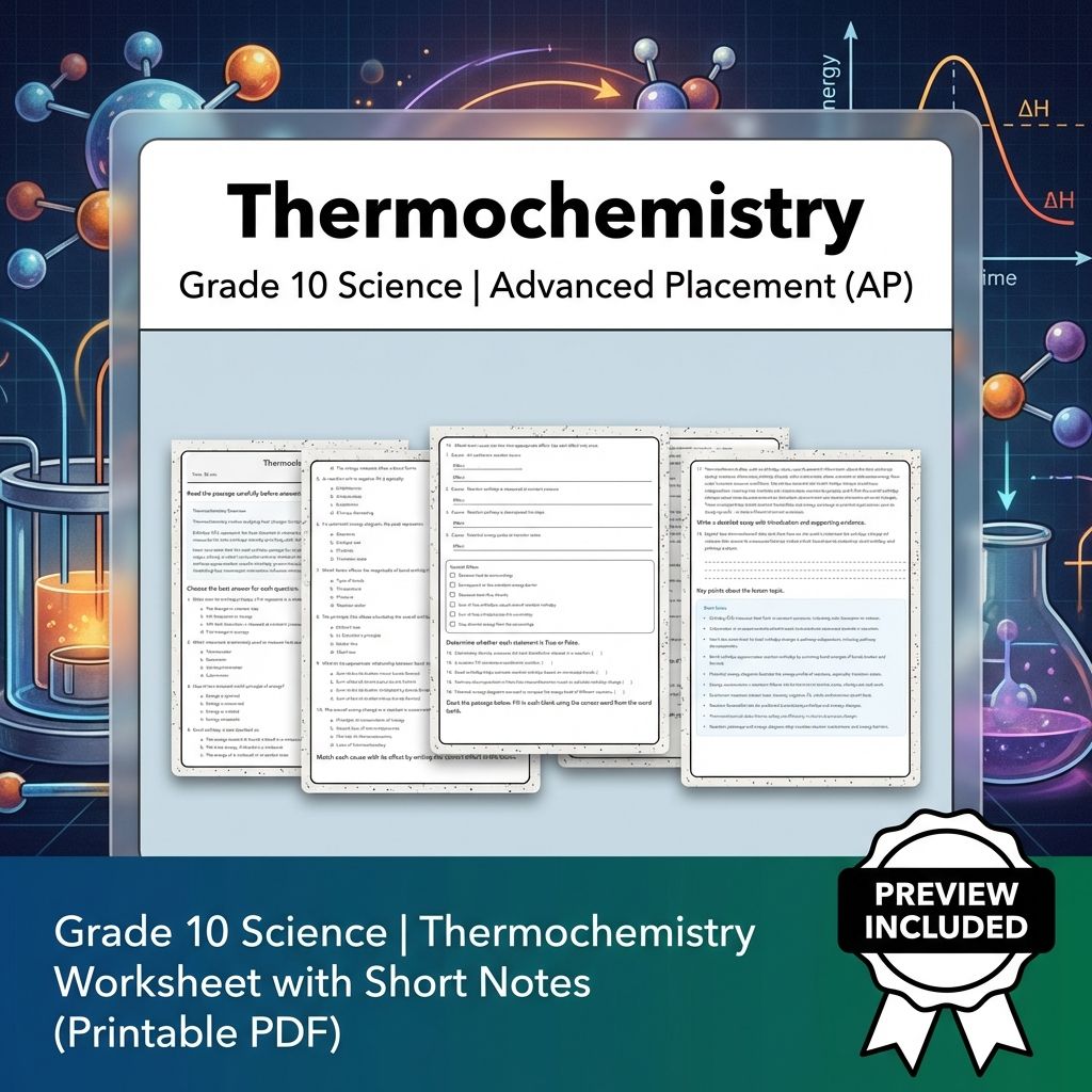 Grade 10 Science | Thermochemistry Worksheet with Short Notes (Printable PDF)