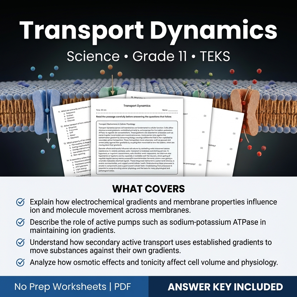 Transport Dynamics Worksheet for Grade 11 Science | TEKS aligned