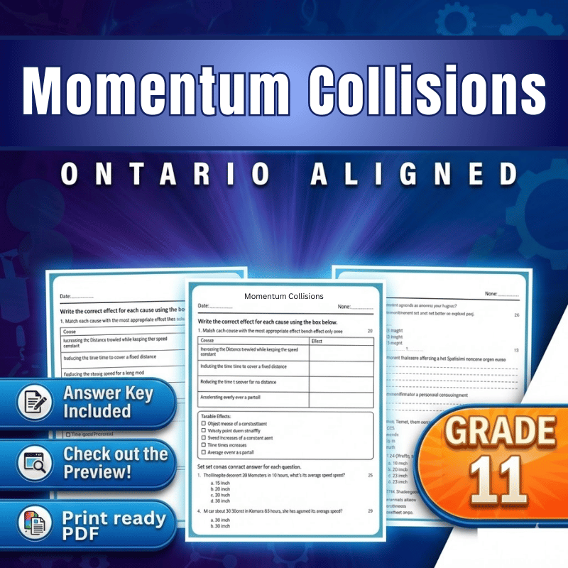 Grade 11 Science – Momentum Collisions Worksheet (Ontario) (PDF)