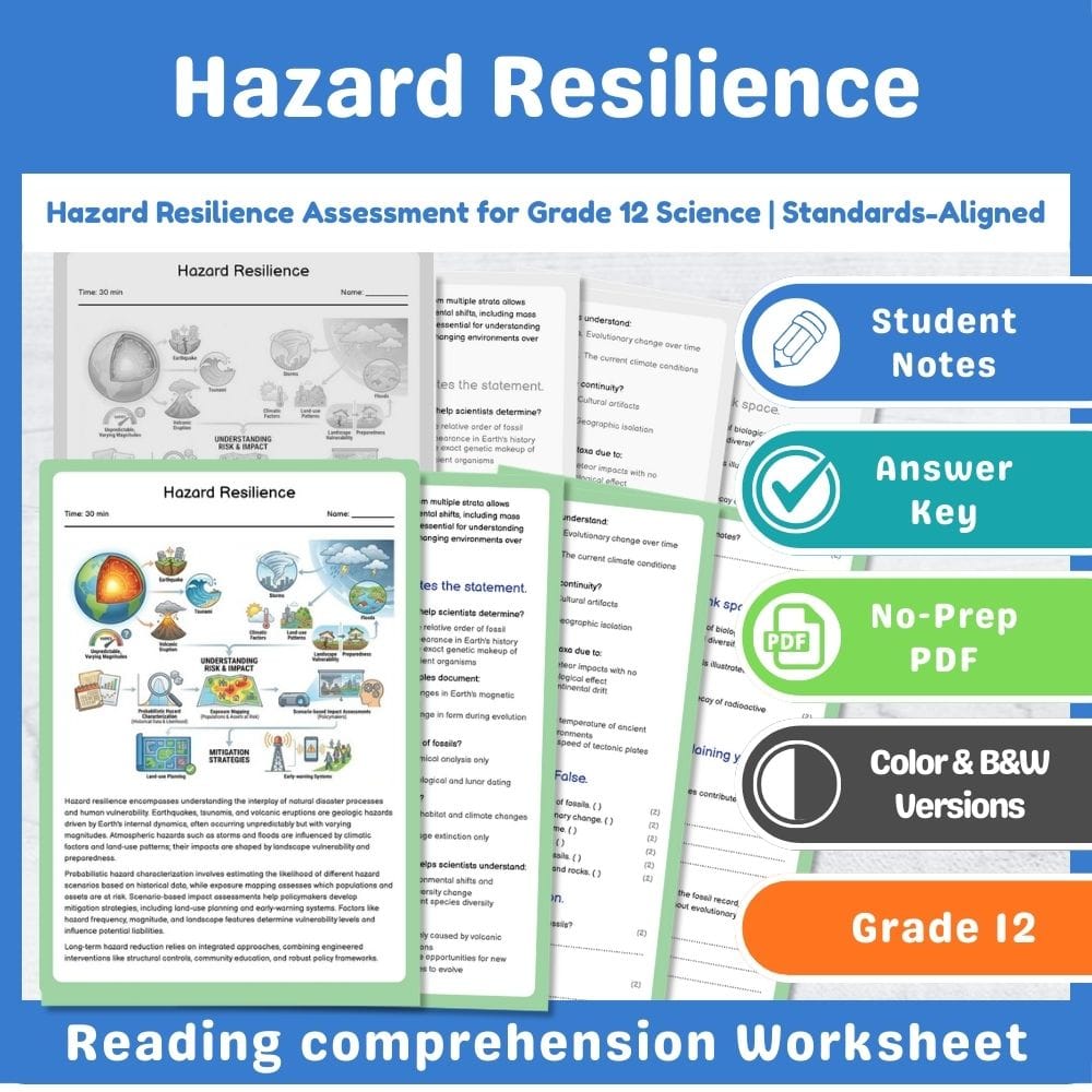 Grade 12 Science assessment worksheet — Hazard Resilience Assessment for Grade 12 Science | Standards-Aligned — page 1
